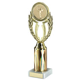 GOLD 'WREATH' HOLDER ASSEMBLED ON MARBLE (2" CEN/3" TUBE) - 9.75in